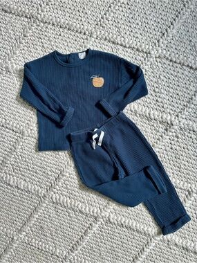 Kids Navy Waffle Knit Play Set with Apple Patch 🍎
